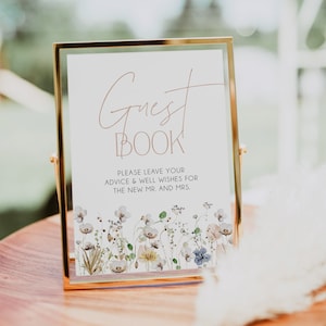 Wildflower Guest Book Sign Template, Bohemian Wedding Signage, Floral Spring Guestbook Signage, Garden Flowers, Printable Sign, Boho, BD151