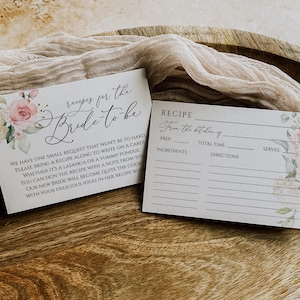 Modèle modifiable d'insert de carte de recette florale de fard à joues pour la future mariée, inserts de carte de douche nuptiale bohème, verdure aquarelle, imprimable, BD54