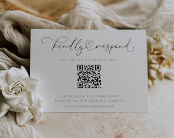 Elegante QR-Code-Hochzeits-RSVP-Karte, Online-Antwortkartenvorlage, Kalligraphie-Antwortkarte, Website-Link-QR-Karte, druckbare Antwortkarte, rustikal #7