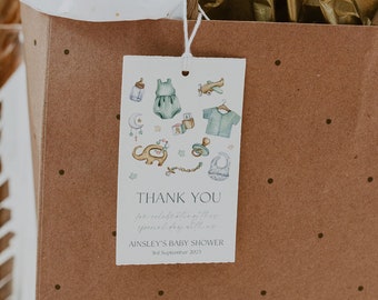 Cute Green Baby Shower Thank You Gift Tag, Modern Baby Shower Favors, Instant Download, Printable Baby Shower Favors and Gift Tags, BD139
