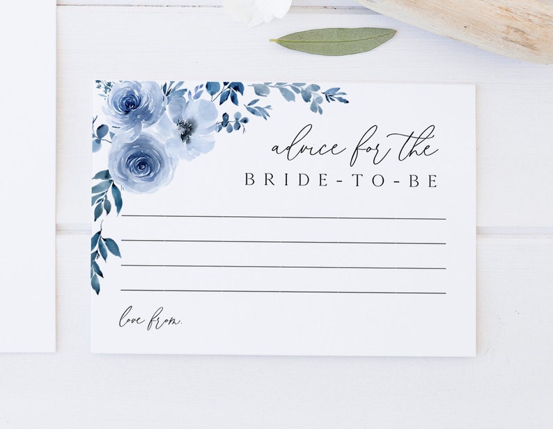 Blue Floral Bridal Shower Signs Rustic Bridal Shower Editable Sign Dusty Blue Advice Sign Template Printable Sign Instant Download- BD93