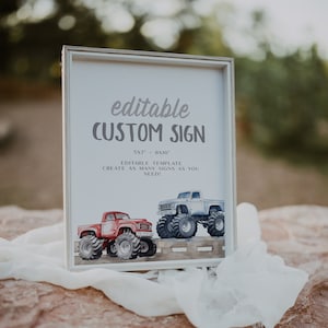 Editable Monster Truck Sign Template, Monster Truck Editable Sign, Monster Truck Birthday Decor, Monster Truck Printable Party Signage BD199