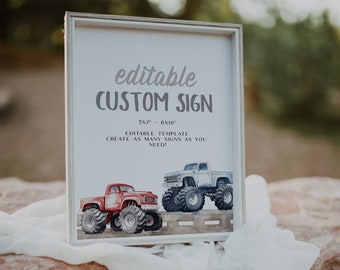 Editable Monster Truck Sign Template, Monster Truck Editable Sign, Monster Truck Birthday Decor, Monster Truck Printable Party Signage BD199