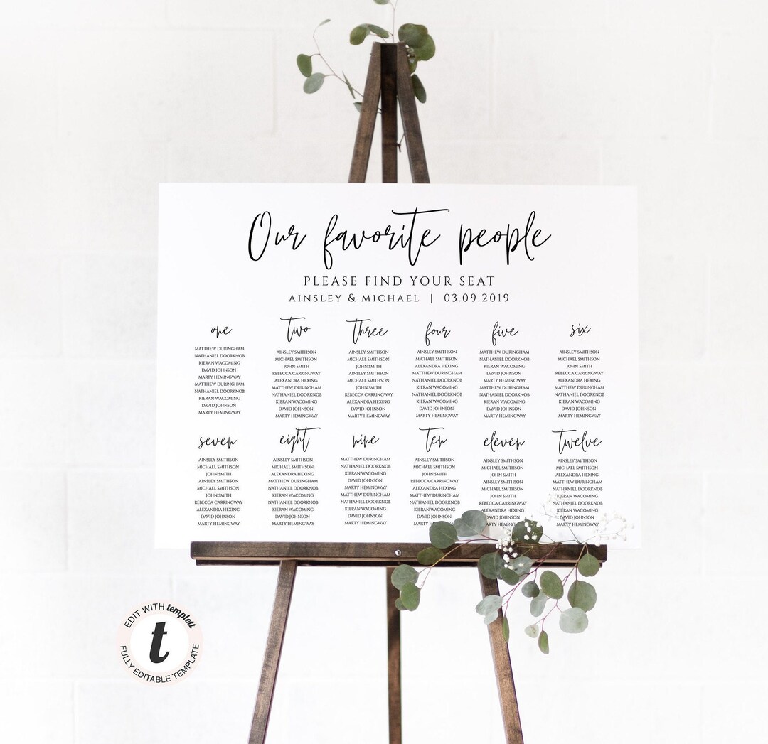 Diy Wedding Seating Chart Poster Template