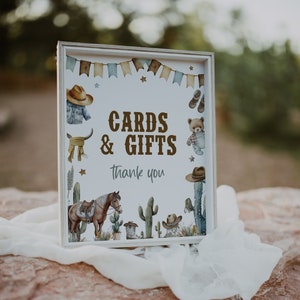 Tekensjabloon eerste rodeokaarten en cadeaus, bord cowboy verjaardagsfeestje, Western babyshower bewegwijzering, rodeoshower, afdrukbaar bord, BD185