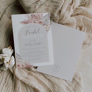 Boho Beige Arch Bridal Shower Invite, Floral Arch Editable Invitation, Instant Download, Fan Palms, Blush Florals, Printable Invite, BD145 image 2