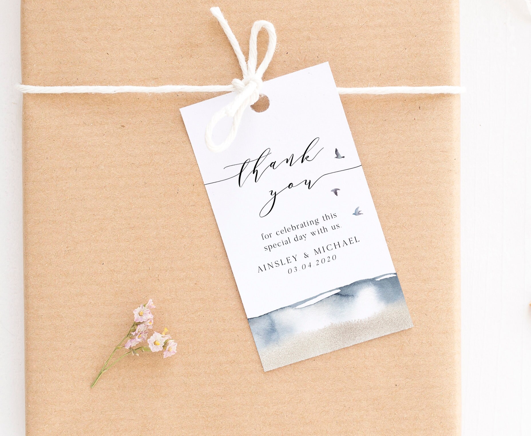 Beach Wedding Thank You Tag Template, Ocean Wedding Favor Tags ...