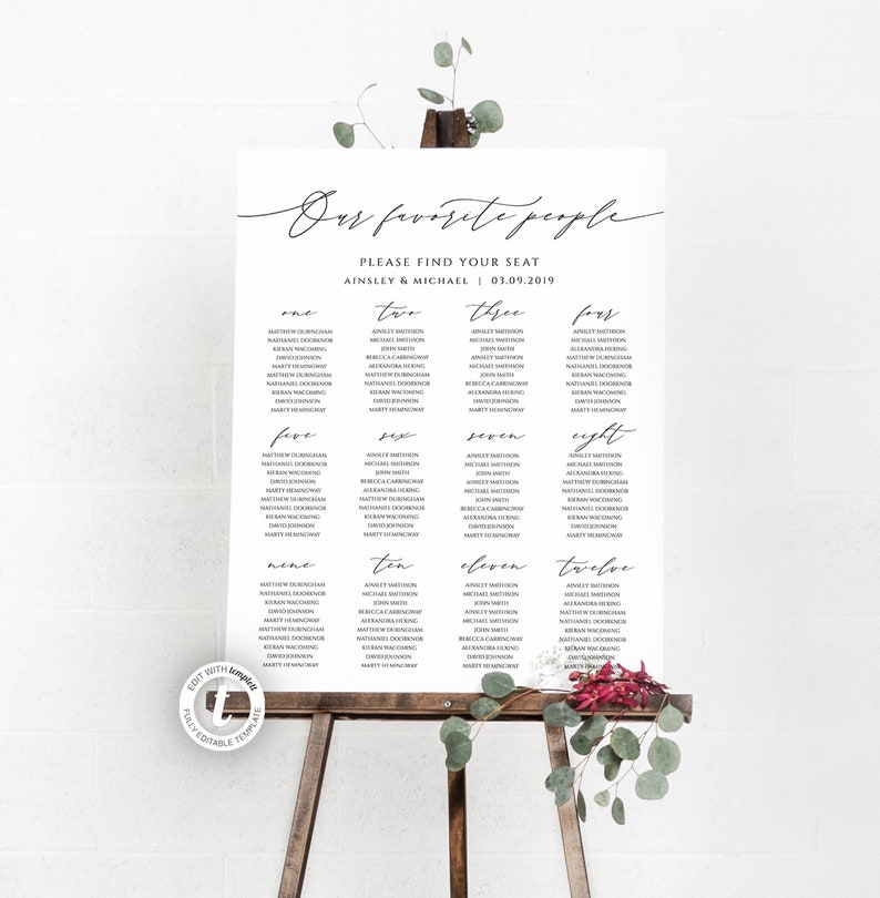Wedding Seating Chart Poster Template Editable Our Favorite Etsy Canada