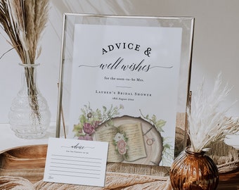 Storybook Advice & Well Wishes Sign Template, Chapter Book Themed Bridal Shower Signage, Book Themed Bridal Shower Decor, Printable, BD155