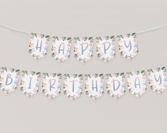 Dinosaur Printable Birthday Banner, Girl Dinosaur Birthday Banner, Wild One Birthday, Pink & Purple Dinosaur Party, Editable Banner, BD214