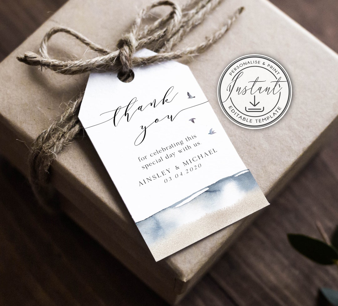 Beach Wedding Thank You Tag Template, Ocean Wedding Favor Tags ...