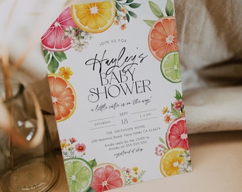 Citrus & Floral Baby Shower Editable Invitation, Little Cutie Baby Shower Invite, Gender Neutral Baby Shower Citrus Theme, Printable, BD204