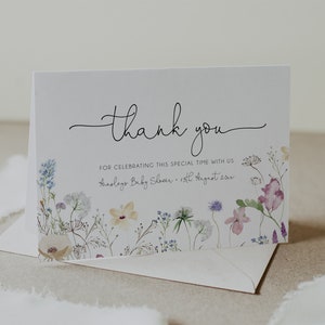 Wildflower Thank You Card Template, Wildflower Birthday Thank You Card, Spring Flowers Bohemian Shower Thank You Card, Printable, BD172 image 2