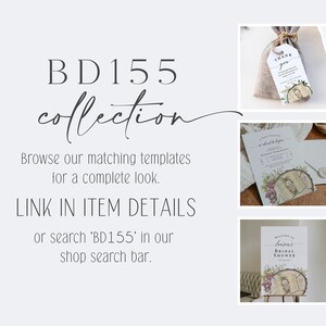 May include: A set of printable bridal shower templates with a rustic theme. The design features a woodgrain background with floral accents and the text "Louin's Bridal Shower".