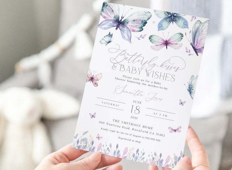 Butterfly Baby Shower Invitation Template, Editable Invitation ...