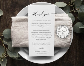 Rustic Wedding Thank You Note Template, Rustic, Wedding Place Setting Thank You, Table Card, Editable, Instant Download, Boho Wedding, BD72