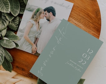 Minimalist Green Save The Date, Modern Greenery Save Our Date Editable Template, Instant Download, Photo Save The Date, Minimal, BD133