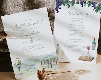 Weinprobe Einladung mit Reiseplan bearbeitbare Vorlage, Weinberg Bachelorette Wochenende, Vineyard Invite, Instant Download, printable BD100