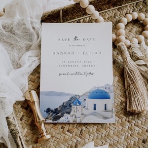 Modello modificabile per Save the Date a Santorini, modello per Save the Date per matrimonio a Santorini, Save the Date per matrimonio in Grecia, BD202