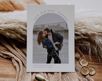 Boho Arch Save The Date Template, Minimal Save The Date, Photo Save Our Date, DIY Date Announcement, Printable Save The Date, Arch Photo