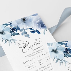 Dusty Blue Bridal Shower Editable Invitation Template, Blue Floral ...