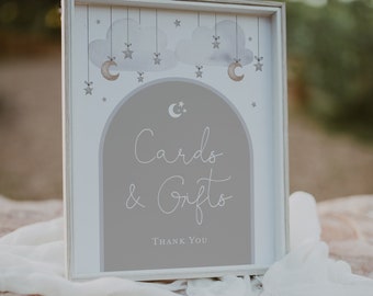 Moon & Stars Cards and Gifts Sign Template, Baby Shower Editable Sign, Twinkle Twinkle Little Star Baby Shower Signage, Printable Sign BD166