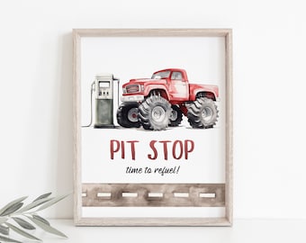 Monster Truck Pit Stop Sign Template, Refuelling Station Sign, Monster Truck Birthday Sign, Monster Truck Party Decor, Printable Sign, BD199