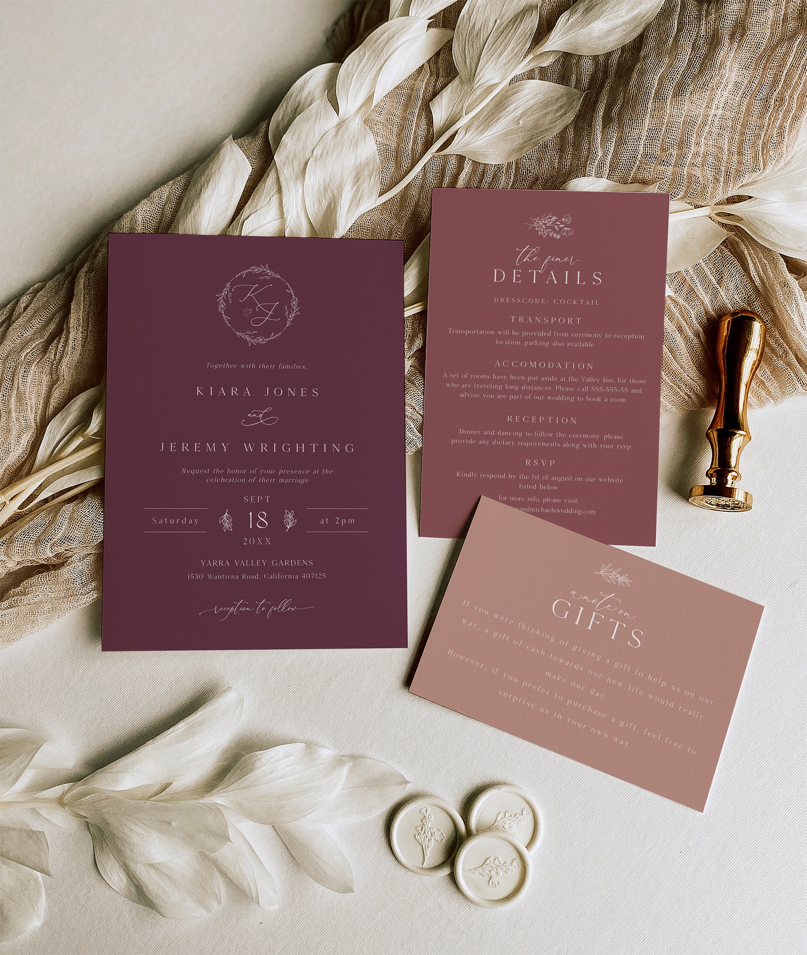 Modern Mauve Wedding Invitation Template Monogram Wedding - Etsy