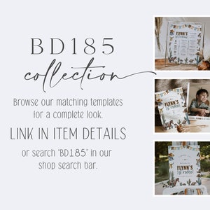 May include: A printable set of party decorations for a first birthday party with a western rodeo theme. The set includes a printable sign with the text "FLYNN'S 1st rodeo!" and a printable schedule with the text "FLYNN'S 1st Birthday".