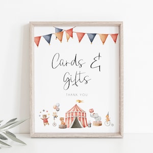 Modèle d'enseigne pour cartes et cadeaux cirque, enseigne de fête d'anniversaire sur le thème du cirque, enseigne modifiable, fête d'anniversaire de carnaval, enseigne imprimable, BD176