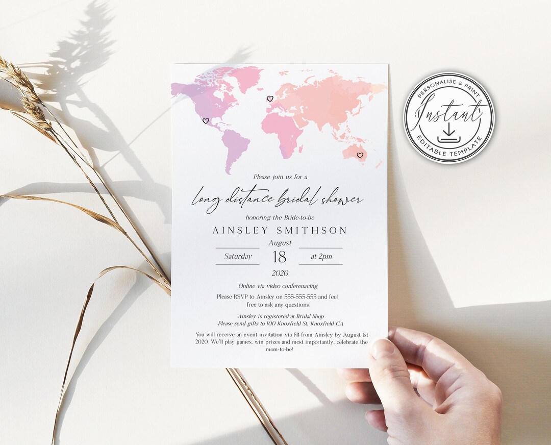 Long Distance Bridal Shower Editable Invitation Template Etsy