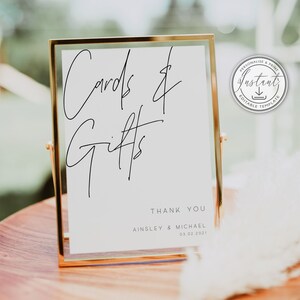 Minimalistische kaarten en geschenken bruiloft bord, moderne bruiloft bewegwijzering, direct downloaden, afdrukbaar bord, bewerkbare sjabloon, minimale bruiloft - BD108