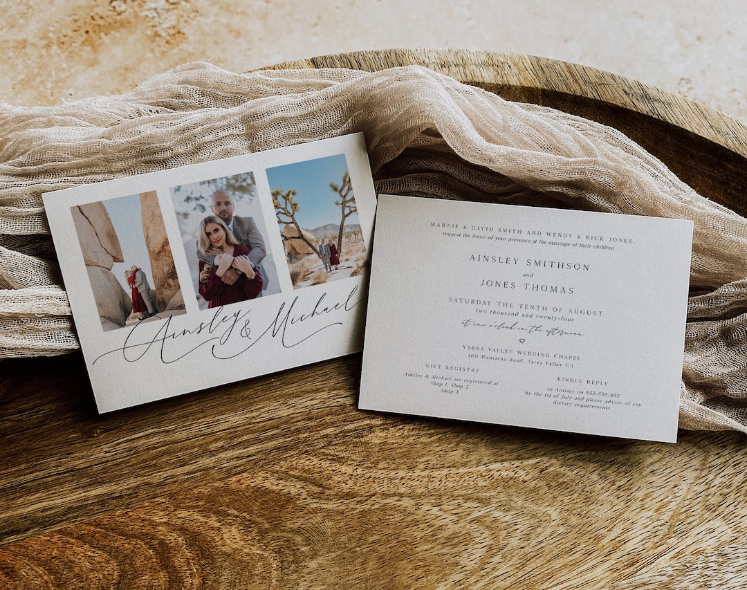 Modern Minimal Photo Wedding Invitation Card Editable Template ...