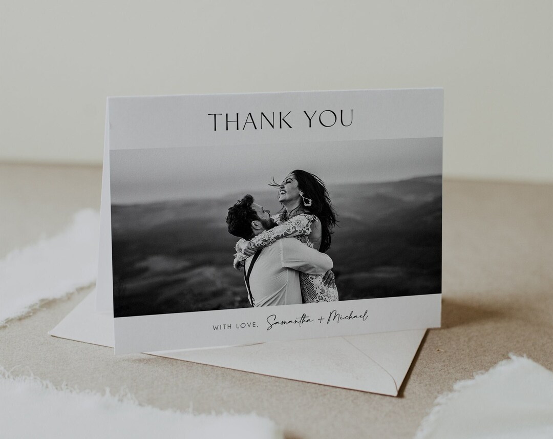 Minimalist Wedding Thank You Card With Photo, Printable Thank You Card ...
