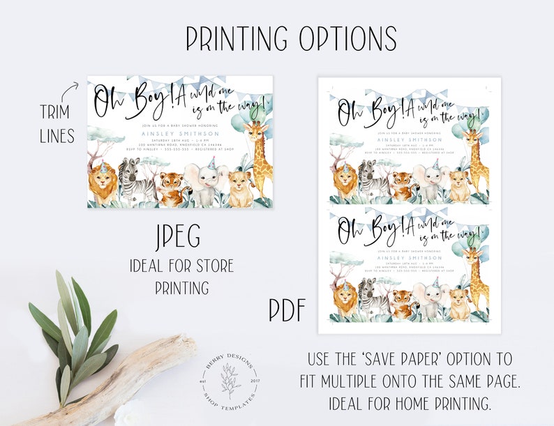 Oh Boy Safari Baby Shower Invitation Editable Template Etsy
