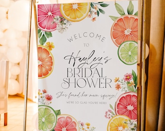 Citrus Bridal Shower Editable Welcome Sign, Main Squeeze Bridal Shower Welcome Sign, Citrus Floral Welcome Sign, Printable Sign, BD204