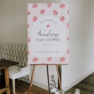 Strawberry Baby Shower Welcome Sign Template, Berry Sweet Baby Editable Welcome Signage, Printable Welcome Sign, Fruit Baby Shower, BD171 image 4