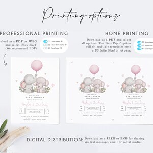 Girl Elephant Baby Shower Invitation Template, Pink Couple's Elephant ...