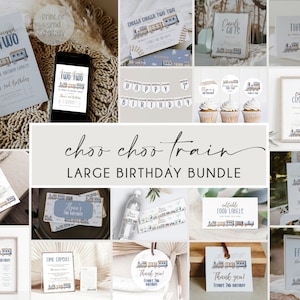 Chugga Chugga Two Two Birthday Bundle, Train Second Birthday Invitation Large Bundle, All Aboard Boys Birthday Invitation, Printable, BD170