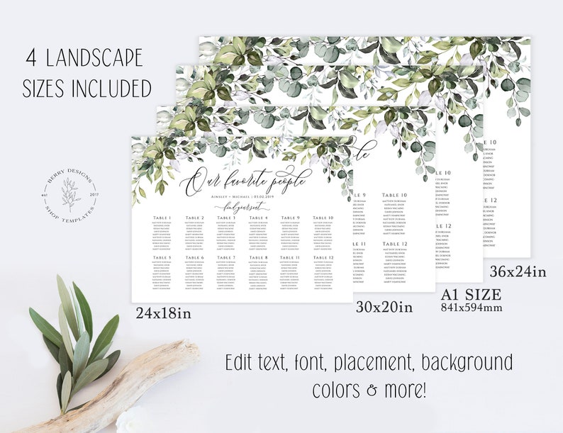 Wedding Seating Chart Poster Template Editable Our Favorite Etsy