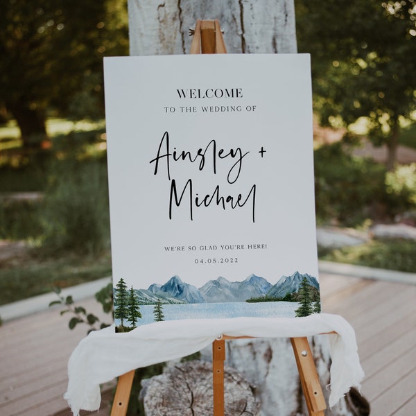 Mountain Welcome Wedding Sign Template, Lake Wedding Welcome Sign, Instant Download, Printable Sign Large Welcome, Forest Wedding, BD124