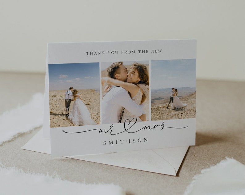 Minimalist Wedding Thank You Card With Photo Printable Thank - Etsy
