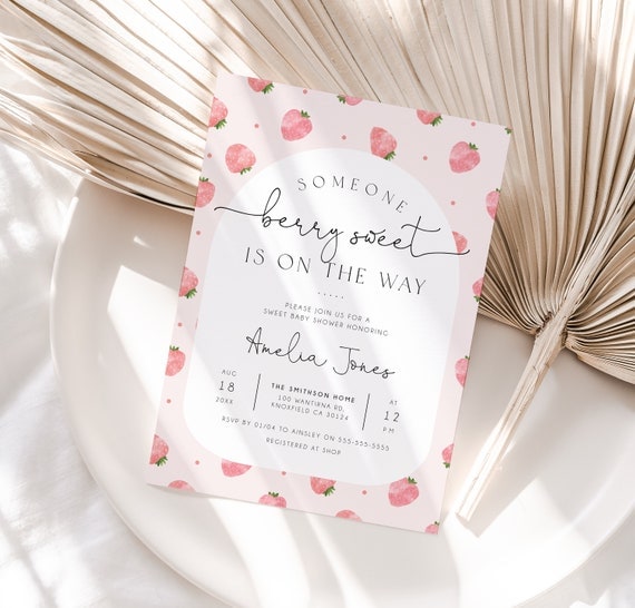 Strawberry Baby Shower Invitation Template Berry Sweet Baby on