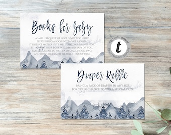 2 Baby Shower Card Inserts, Books for Baby, Diaper Raffle, Instant Digital Download, Mountains, Adventure Awaits, Printable, BD31