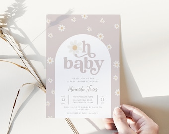 Daisy Baby Shower Invitation Template, Oh Baby Daisy Flower Editable Invitation, Daisy Flower Power Invite, Printable Invite, Evite, BD173