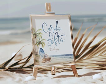 Beach Cards & Gifts Sign Template, Baby on Board Baby Shower Decor, Summer Baby Shower Sign, Surf Baby Shower Editable Sign, Printable BD215