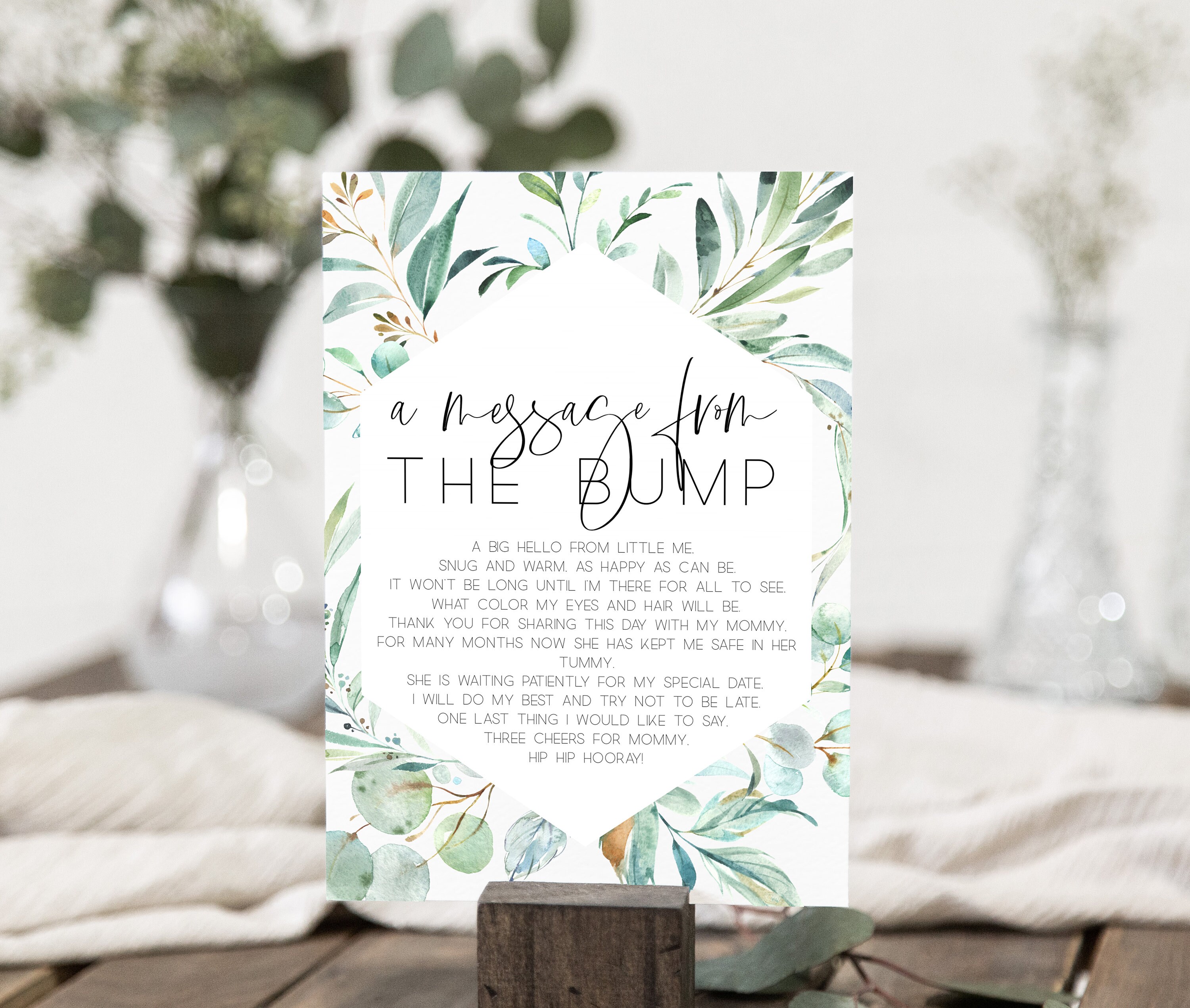 message-from-the-bump-sign-template-rustic-greenery-baby-etsy