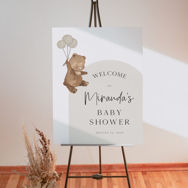 Bear Balloons Welcome Sign, Gender Neutral Baby Shower Welcome Sign, We Can Bearly Wait, Arch Baby Shower, Editable Sign Template, BD149