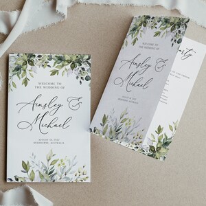 Greenery Wedding Program Editable Template, Rustic Wedding Program, Order of Service, Instant Download, Eucalyptus Ceremony Program, BD44