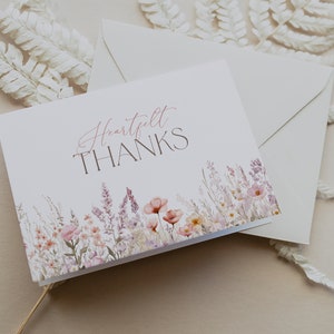 Pink Wildflower Thank You Card Template, Blush Watercolor Floral ...